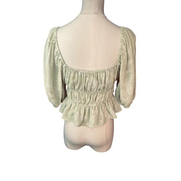 NWT WAYF Womens Medium Pistachio Green Floral Smocked Crop Top Elastic Waist - Picture 3 of 13